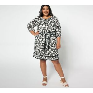 Studio Park Women's Petite Dress 2XP Printed Removable Belt Black A648606